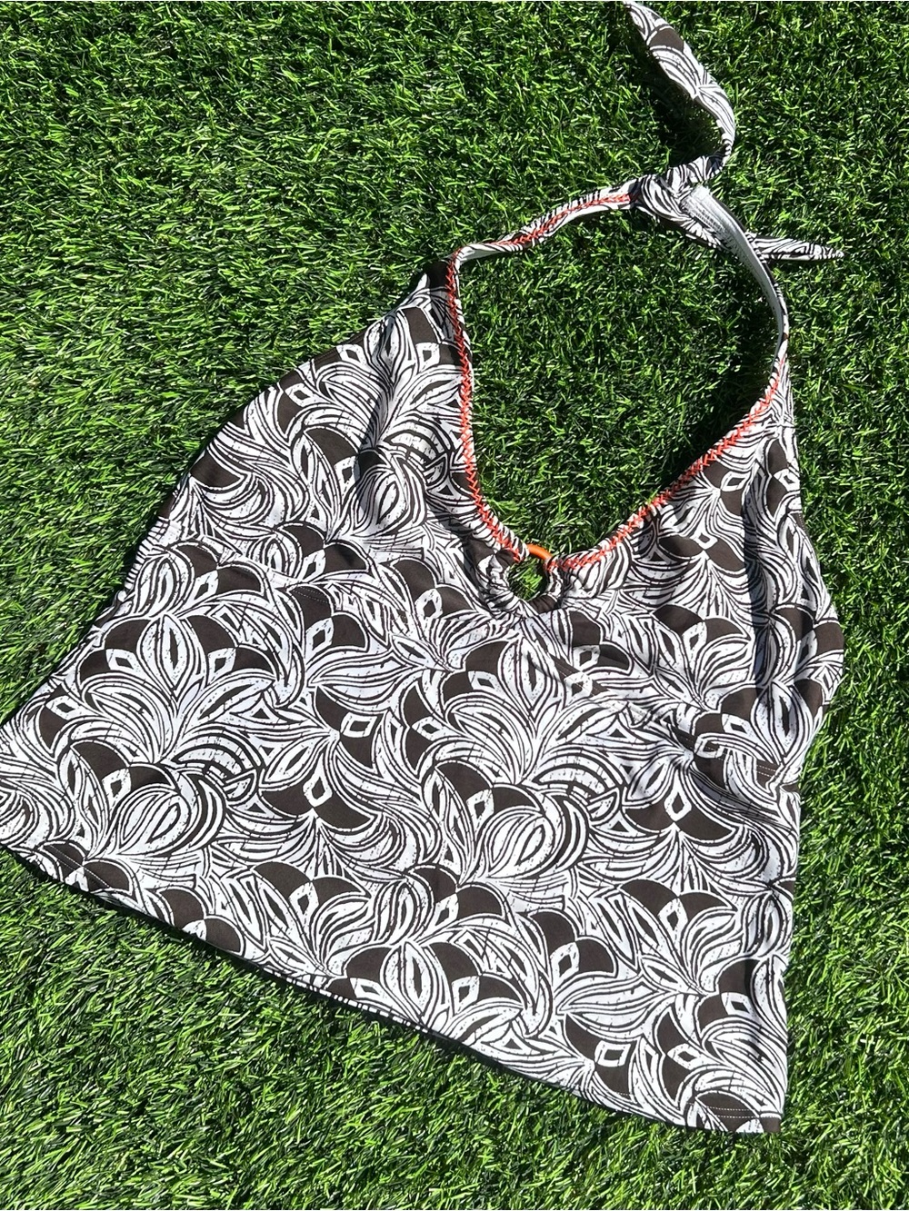 Women's Black & White Halter Swim Top